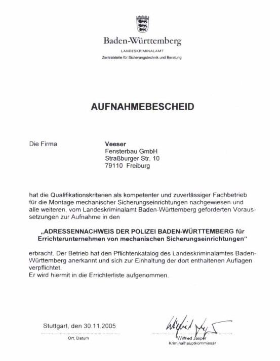 Aufnahmebescheid